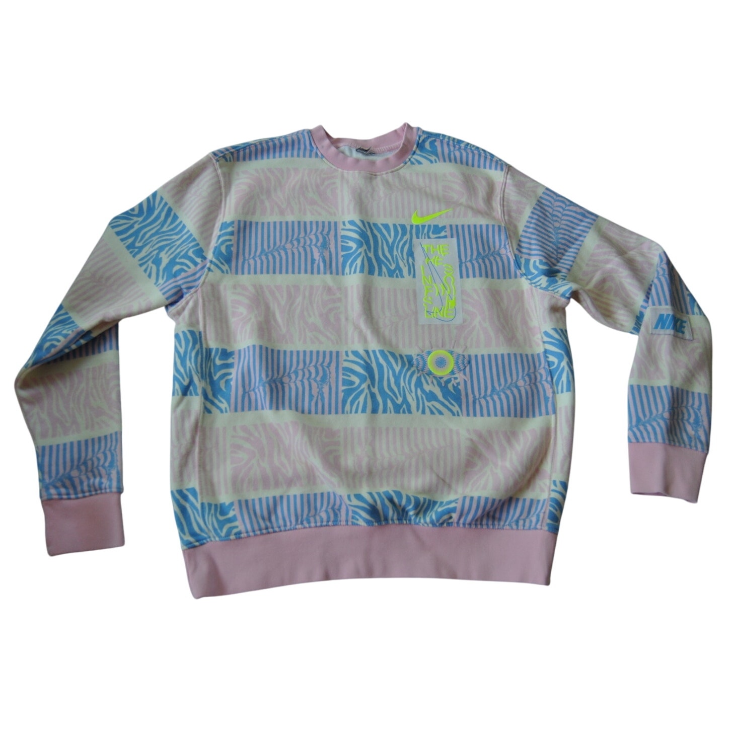 Nike Club Fleece Pink & Blue Trippy Safari Geo Pullover Sweater M/L